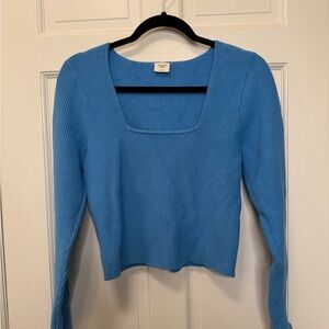 Abercrombie & Fitch Ribbed Square Neck Long Sleeve Top Bright Blue Size Large